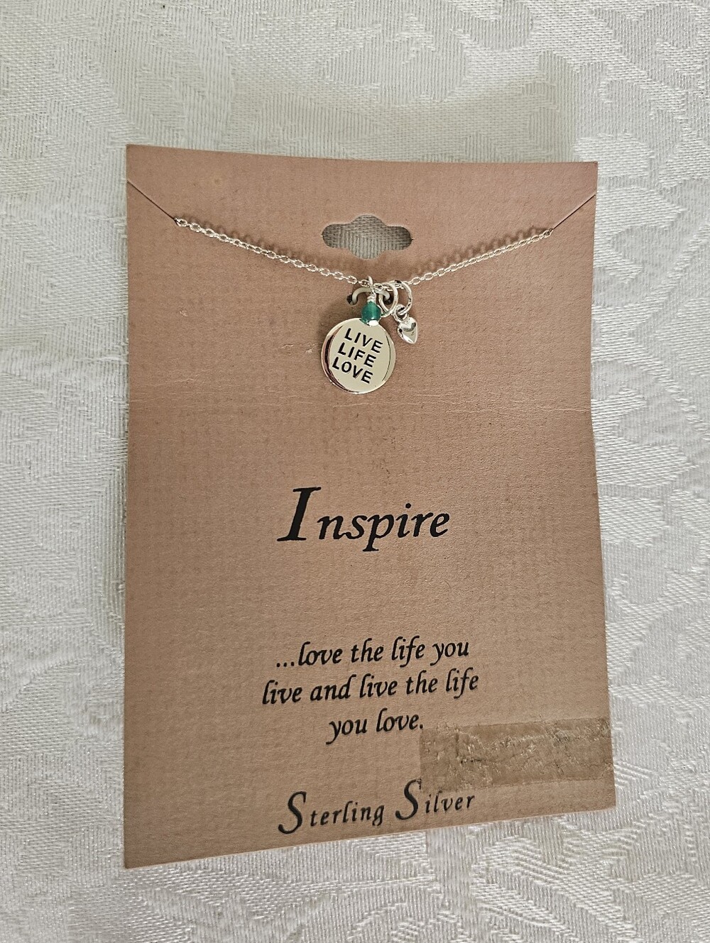 Inspire Sterling Silver "Live Life Love" Charm Necklace -NEW!
